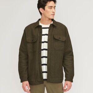 Everlane Men's ReNew Fleece-Lined Heavyweight Overshirt Green Small Cotton/Twill